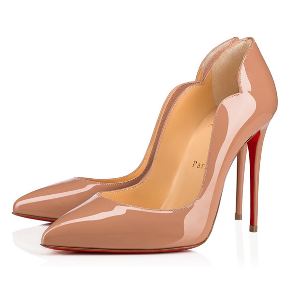 Christian Louboutin Hot Chick 100 Nude Patent Leather Pointed Toe Heel Pump 38 - Picture 1 of 12
